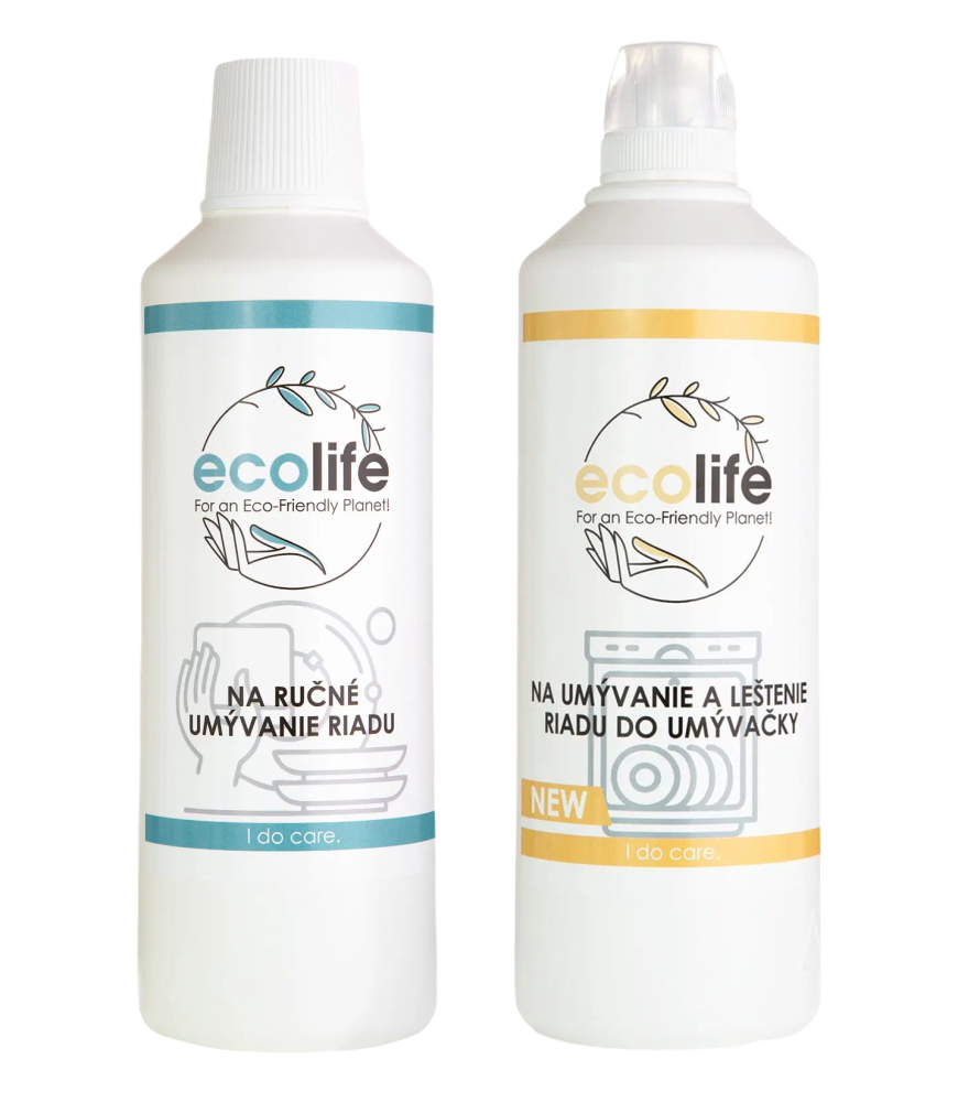 EcoLife Saponát na ruční mytí nádobí a čistič s leštidlem 2v1 do myčky nádobí – nyní v balíčku 1+1
