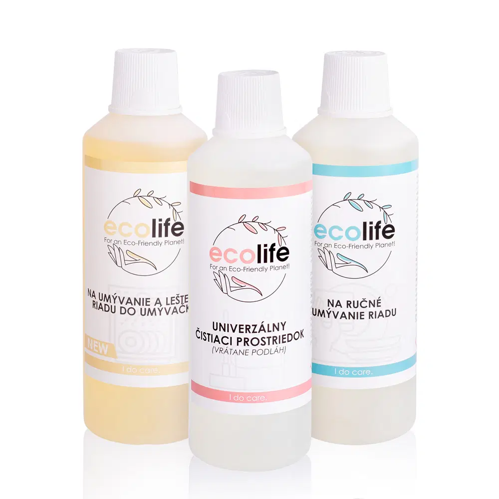 EcoLife kuchyňské zkušební balení – prostředek na nádobí, univerzální čistič a gel do myčky